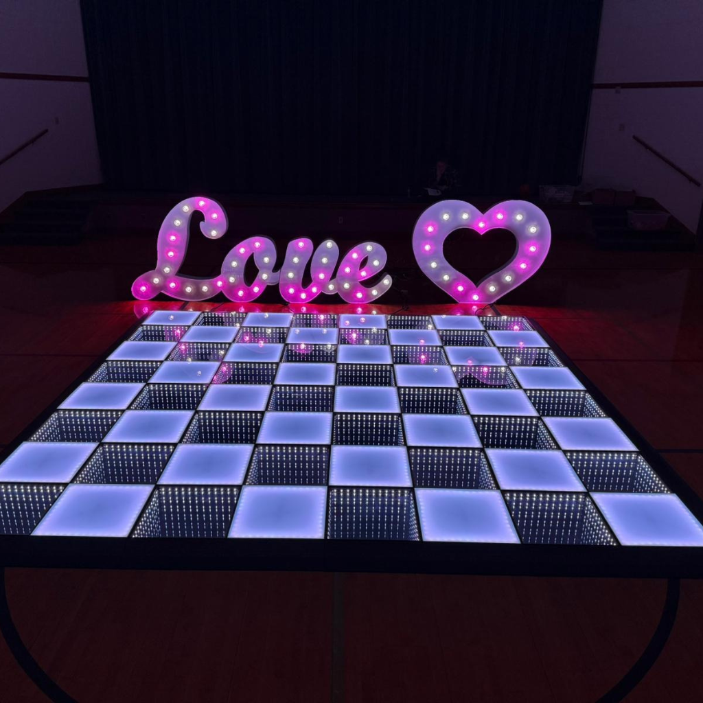LED dance floor with Love sign decor